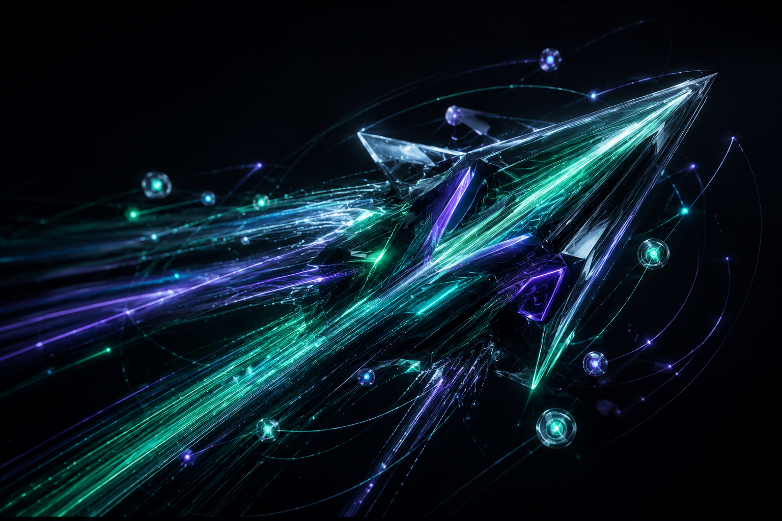 Abstract crystalline technology form in electric mint and signal violet